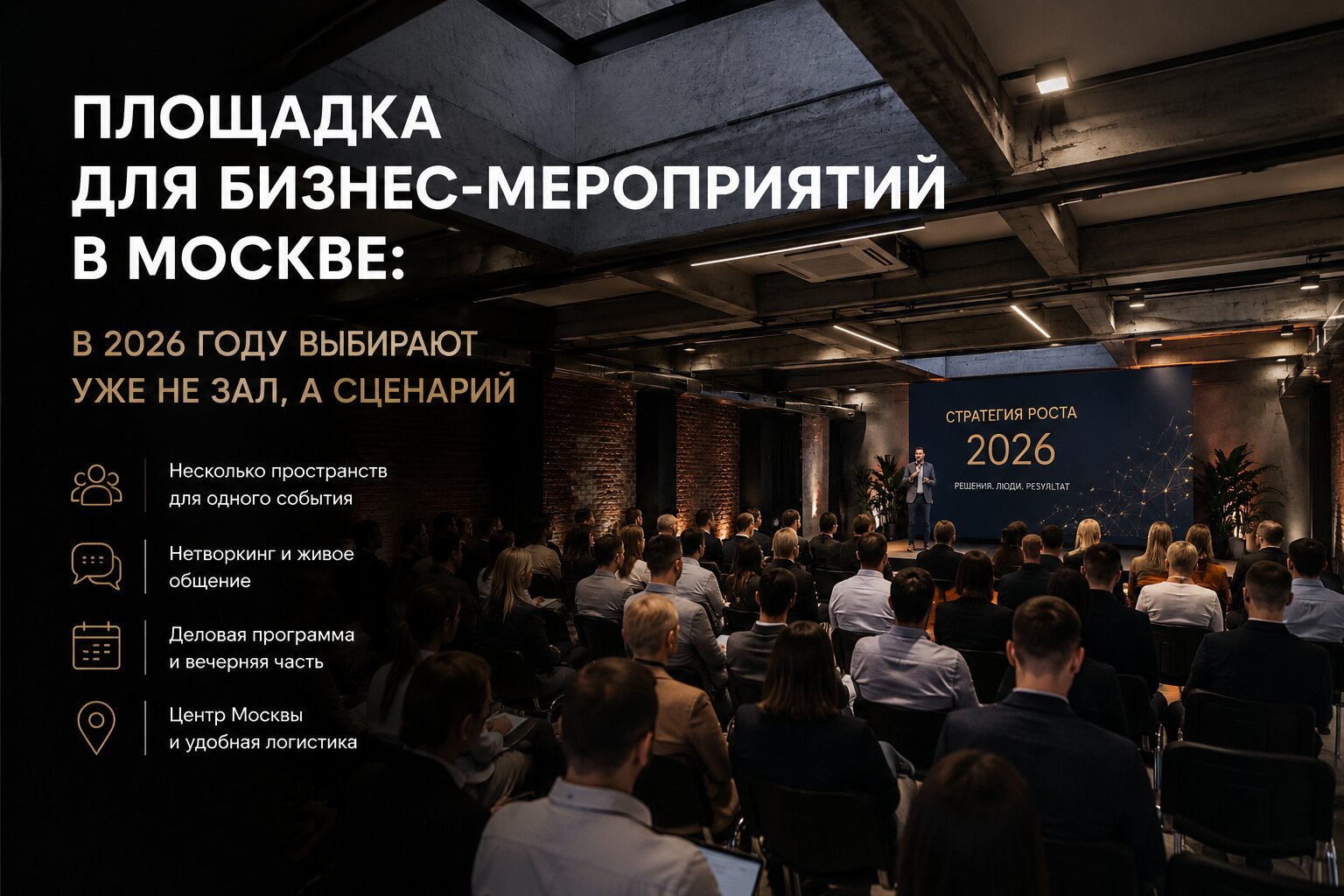 Бизнес-мероприятие в Quattro Space в Москве — конференция, нетворкинг и фуршет в одном пространстве